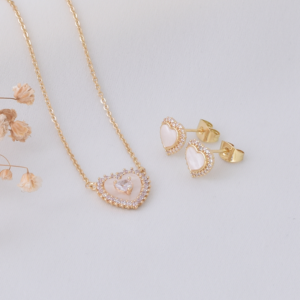 Mother-of-Pearl Heart Halo Jewelry Set – Gold Plated — original product photo 3