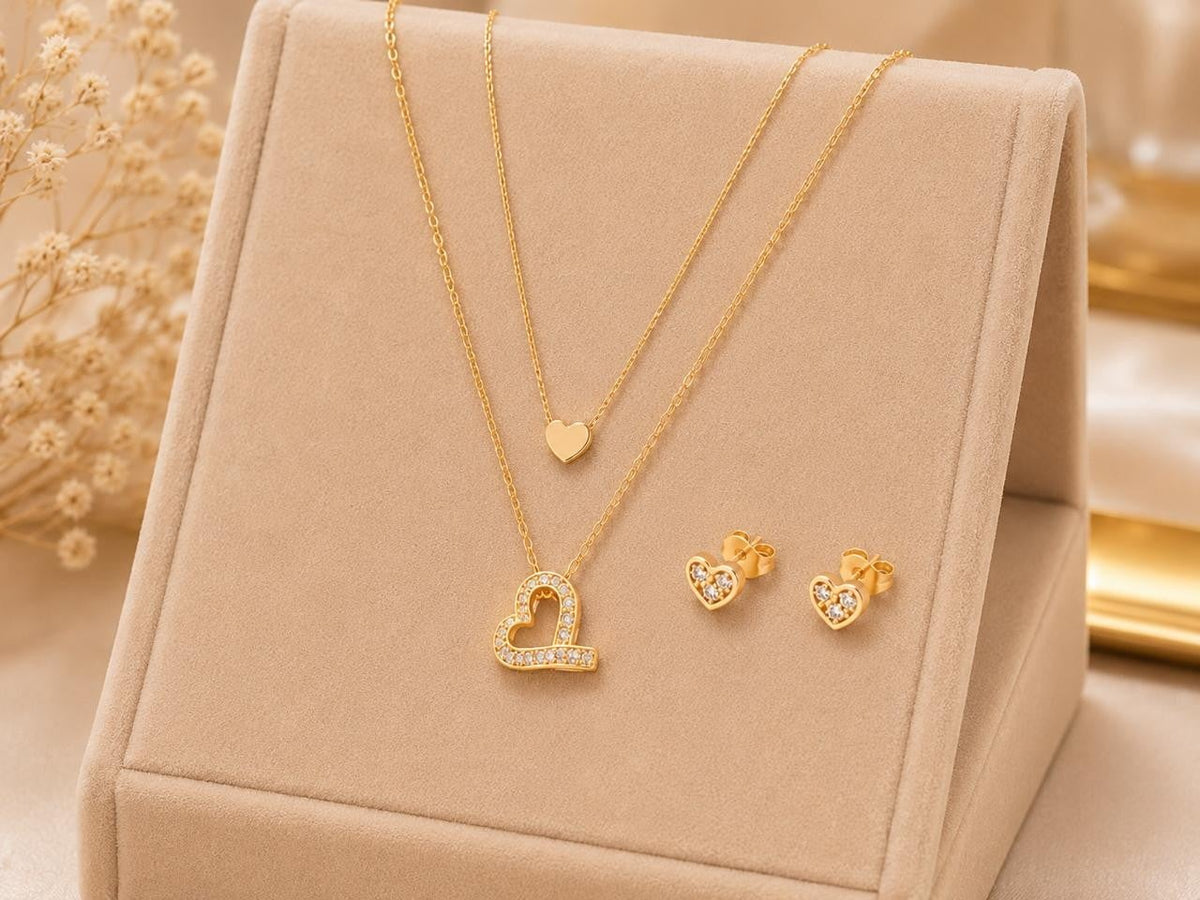 Open Heart Drop Jewelry Set – Gold Plated — original product photo 3