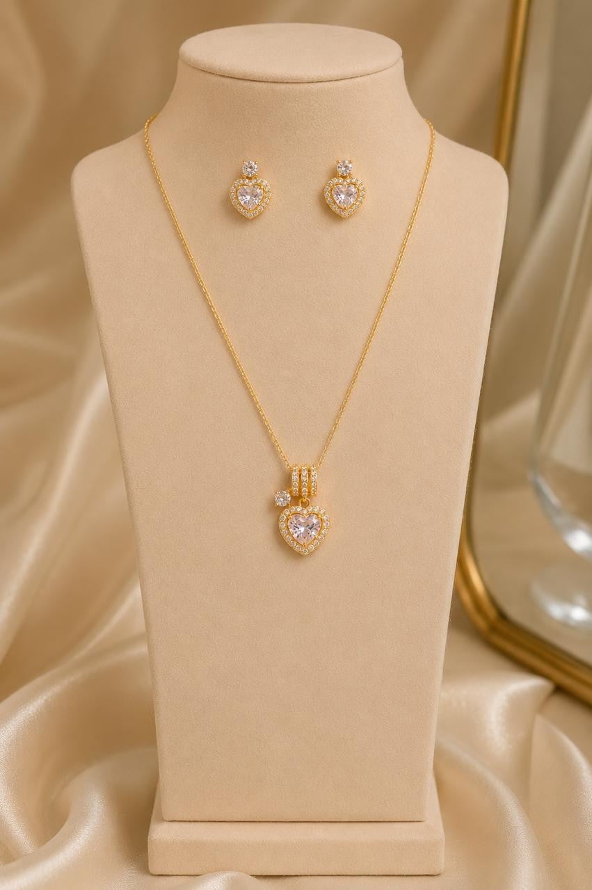Pink Heart Double Halo Jewelry Set – Gold Plated — original product photo 5