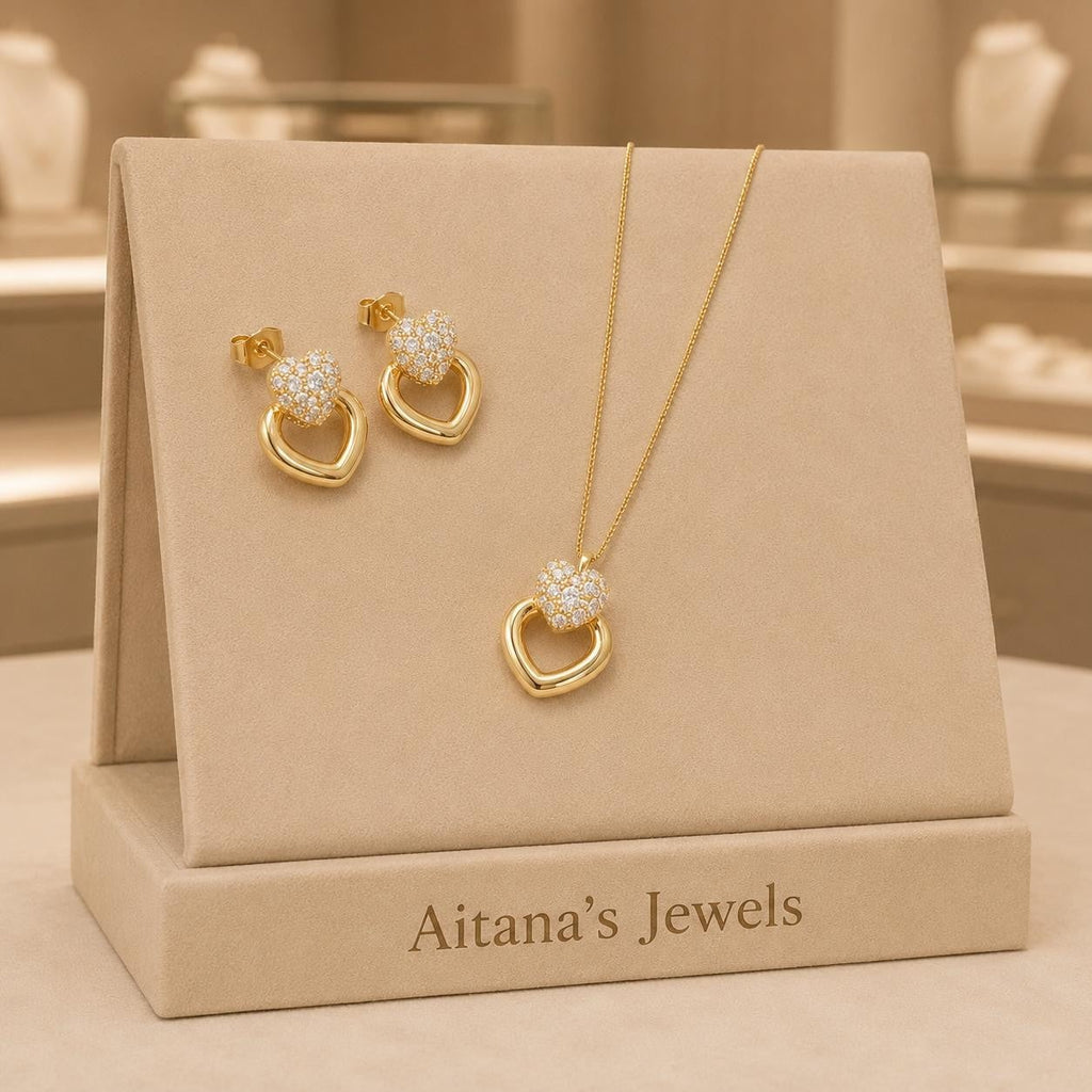 Open Heart & Pavé Jewelry Set – Gold Plated — original product photo 1