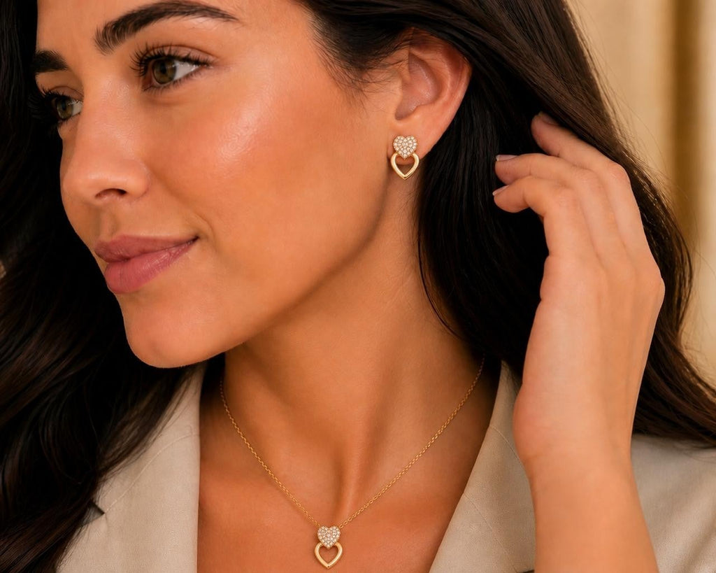 Open Heart & Pavé Jewelry Set – Gold Plated — original product photo 3
