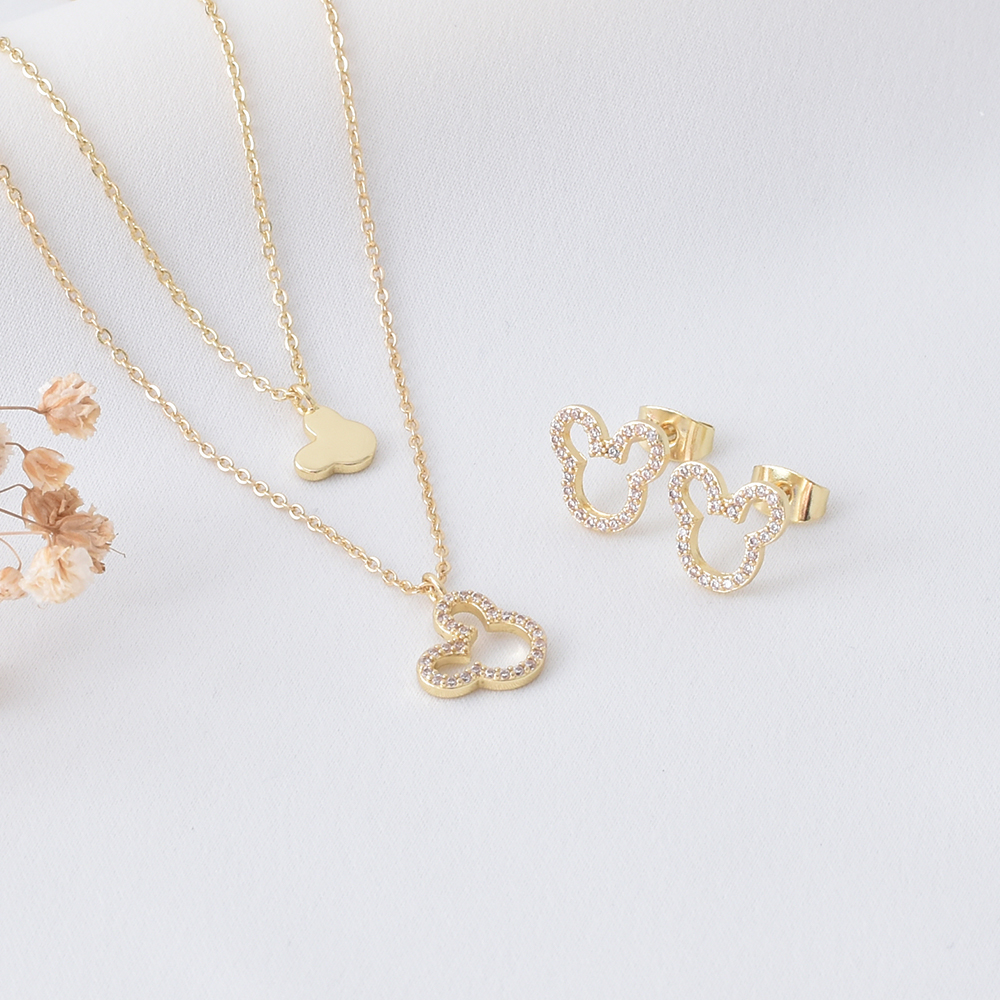 Mouse Outline Sparkle Jewelry Set – Gold Plated — original product photo 3