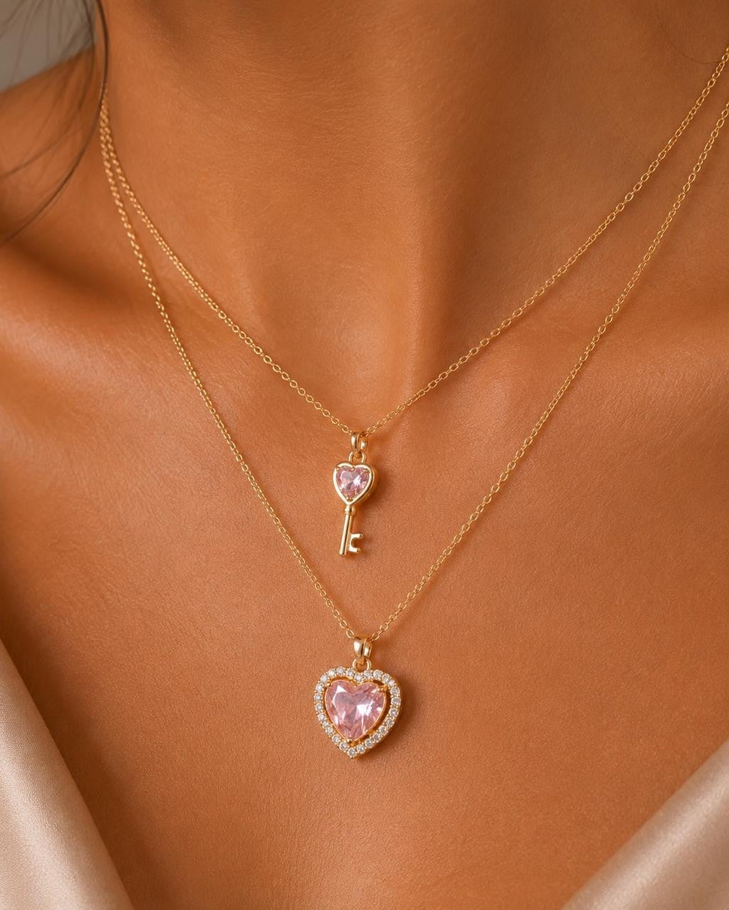 Layered Heart Sparkle Jewelry Set – Gold Plated — original product photo 1
