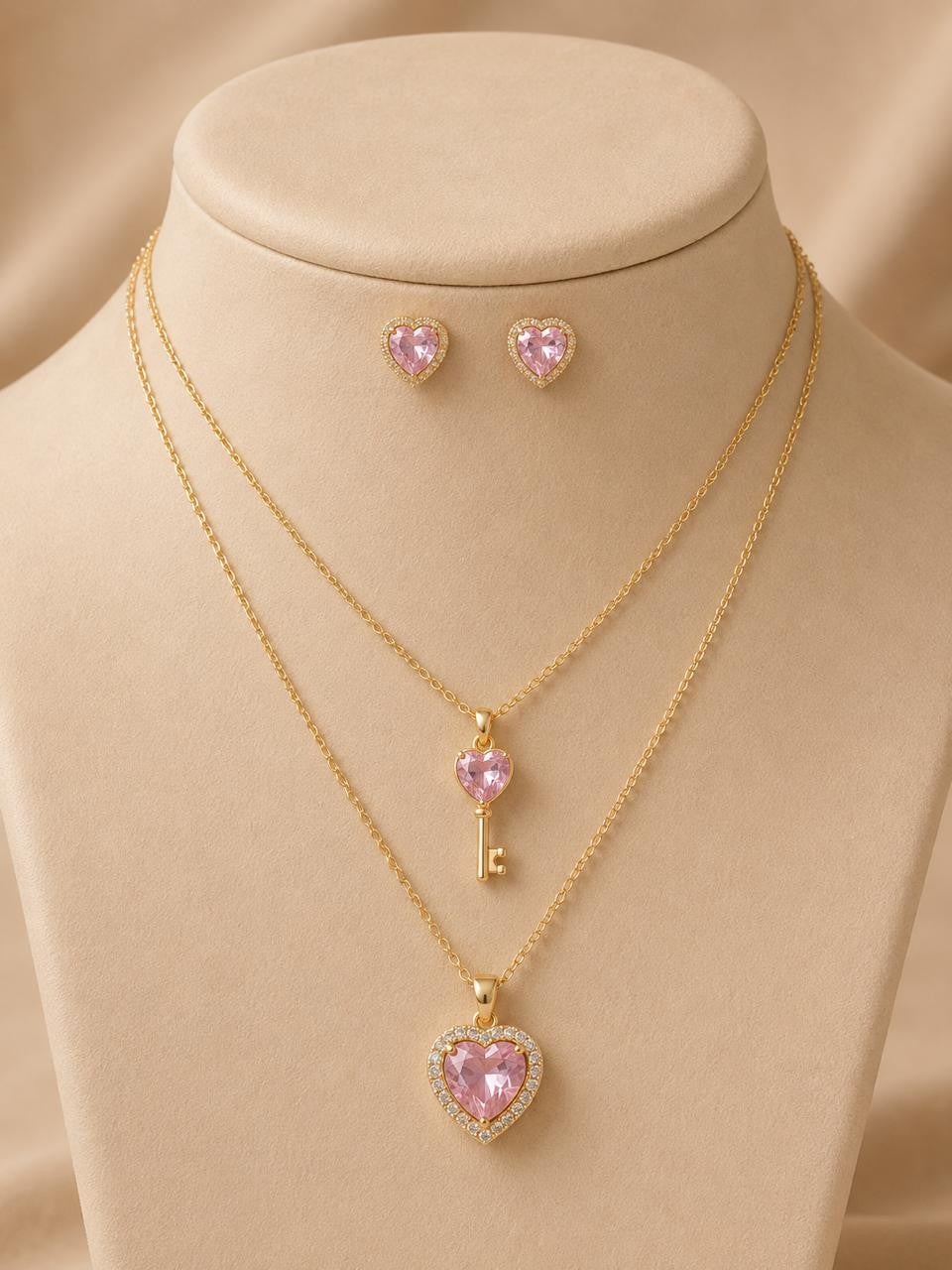 Layered Heart Sparkle Jewelry Set – Gold Plated — original product photo 2