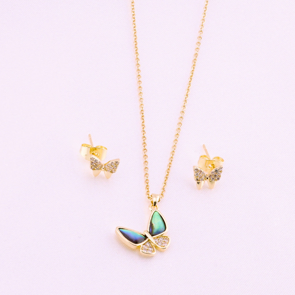 Abalone Butterfly Jewelry Set – Gold Plated — original product photo 5