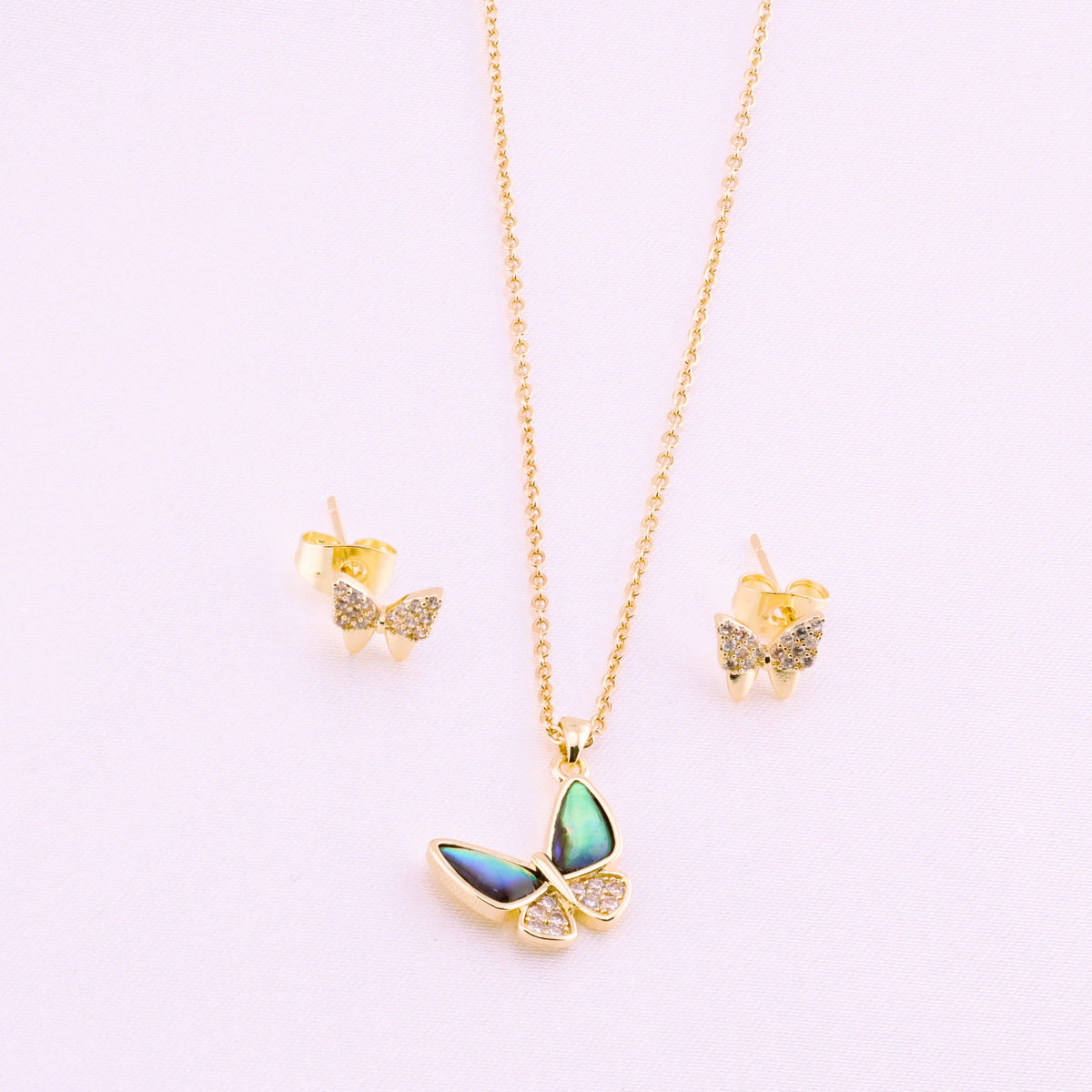 Abalone Butterfly Jewelry Set – Gold Plated — original product photo 5