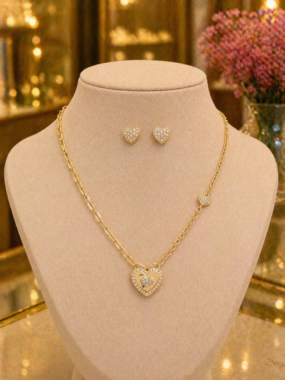 Mixed-Link Pavé Heart Jewelry Set – Gold Plated — original product photo 1