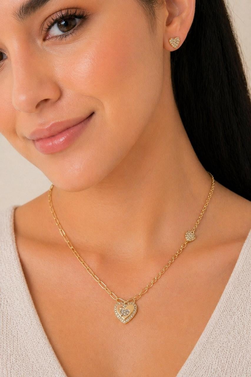 Mixed-Link Pavé Heart Jewelry Set – Gold Plated — original product photo 2