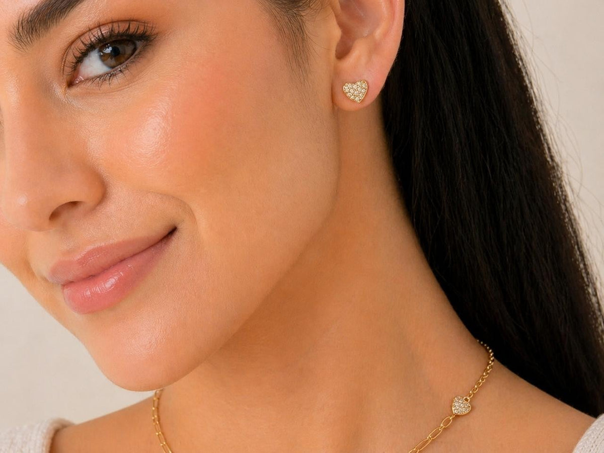 Mixed-Link Pavé Heart Jewelry Set – Gold Plated — original product photo 3