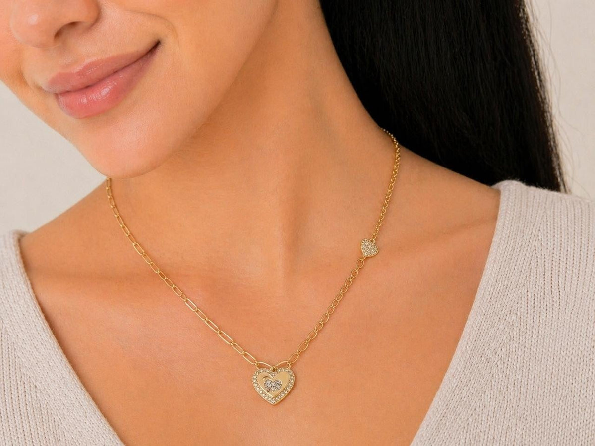 Mixed-Link Pavé Heart Jewelry Set – Gold Plated — original product photo 4