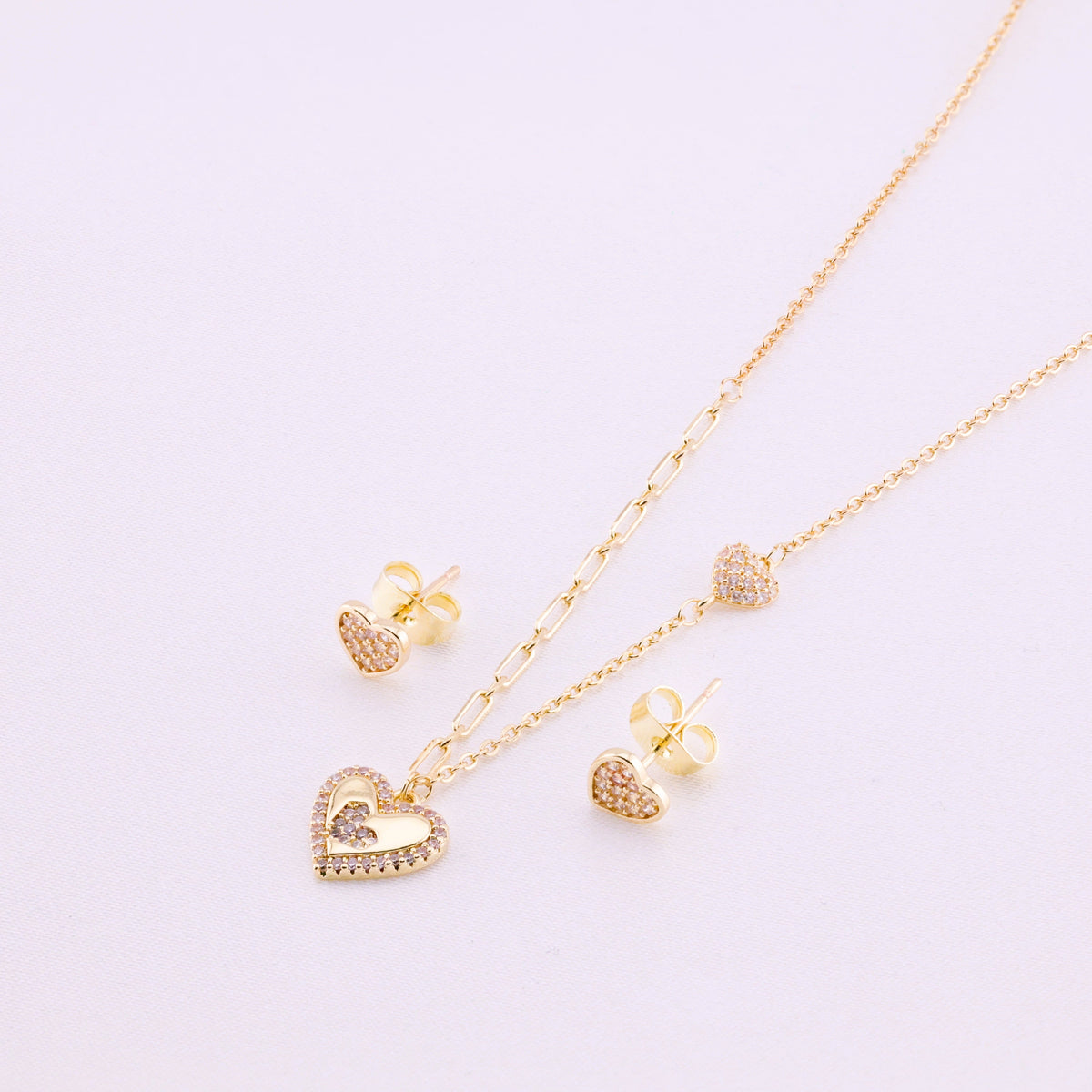 Mixed-Link Pavé Heart Jewelry Set – Gold Plated — original product photo 7