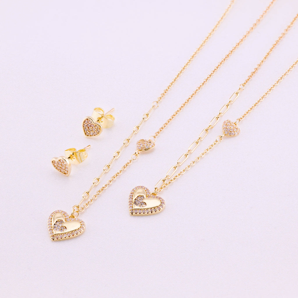 Mixed-Link Pavé Heart Jewelry Set – Gold Plated — original product photo 8