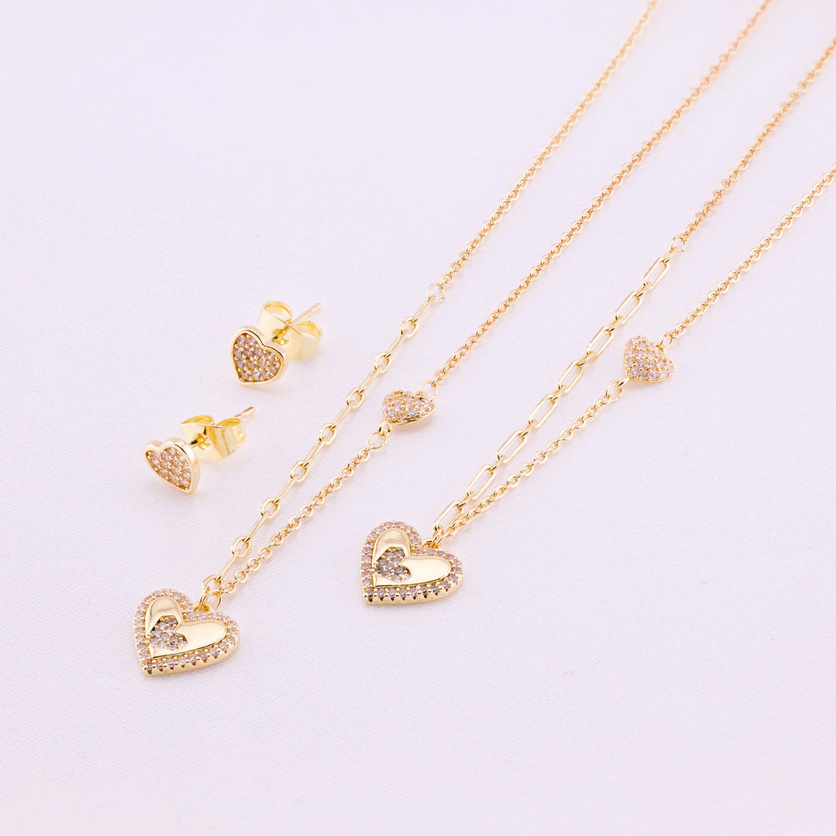 Mixed-Link Pavé Heart Jewelry Set – Gold Plated — original product photo 8