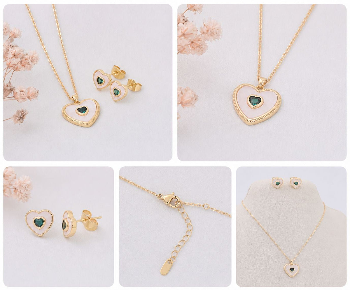 Enamel Heart & Green Accent Jewelry Set – Gold Plated — original product photo 7