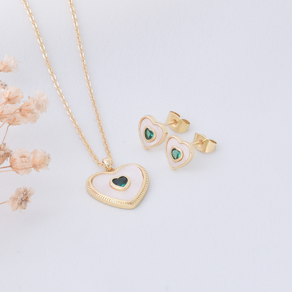 Enamel Heart & Green Accent Jewelry Set – Gold Plated — original product photo 8