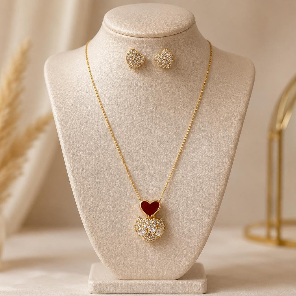 Red Enamel Heart Sparkle Jewelry Set – Gold Plated — original product photo 4