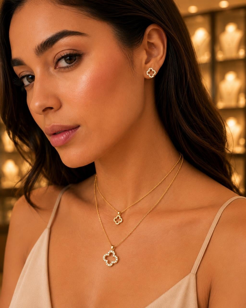 Crystal Outline Clover Jewelry Set – Gold Plated — original product photo 1