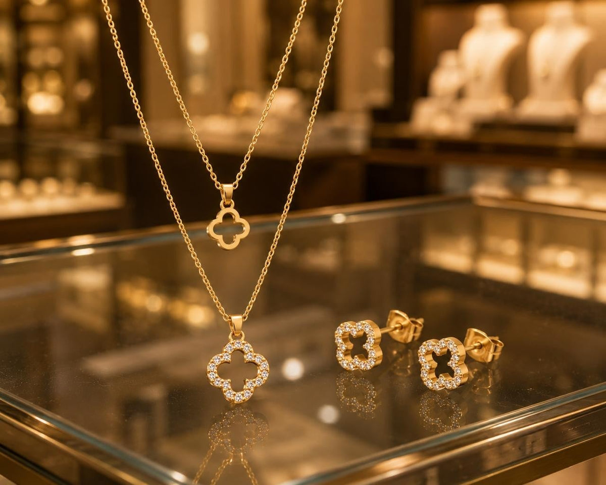 Crystal Outline Clover Jewelry Set – Gold Plated — original product photo 3
