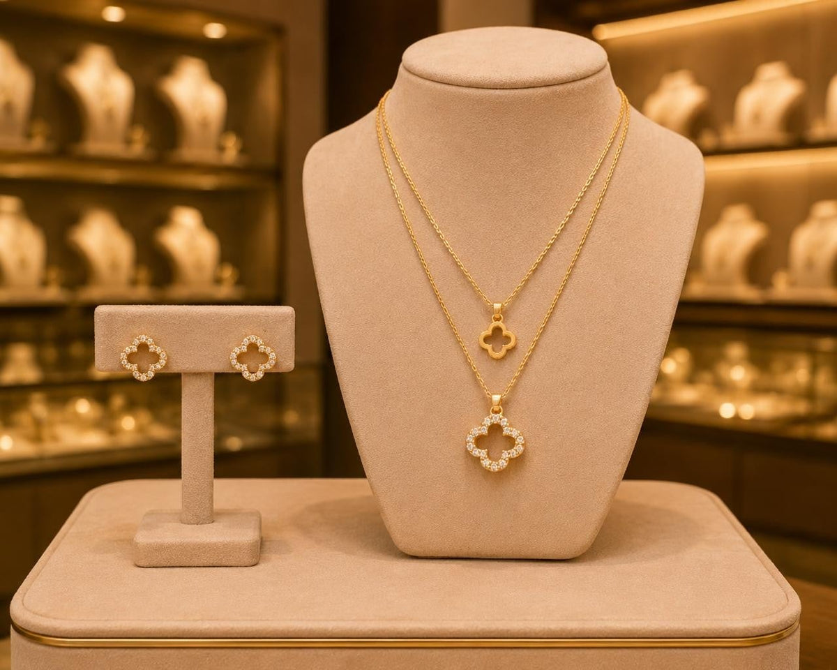 Crystal Outline Clover Jewelry Set – Gold Plated — original product photo 4