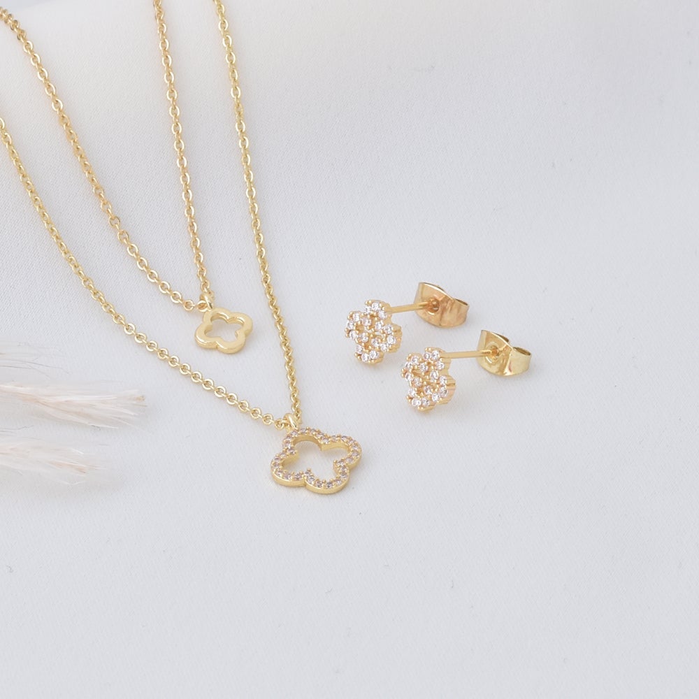 Crystal Outline Clover Jewelry Set – Gold Plated — original product photo 6