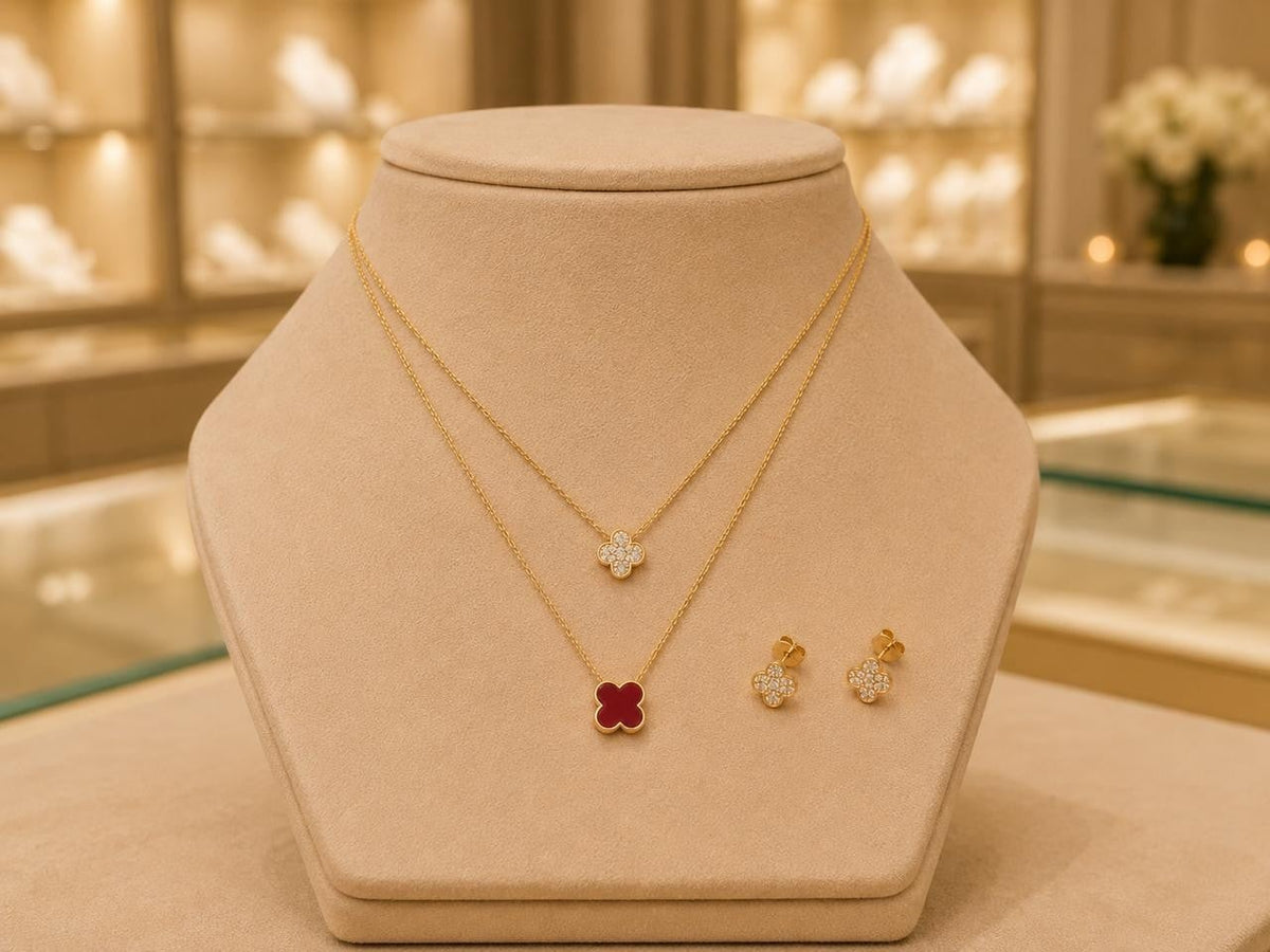 Red Clover Layered Jewelry Set – Gold Plated — original product photo 3