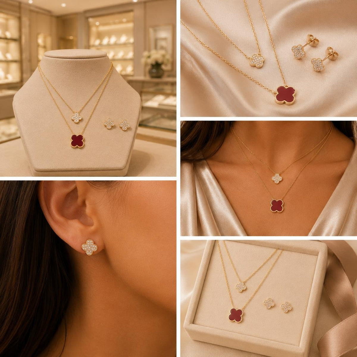 Red Clover Layered Jewelry Set – Gold Plated — original product photo 4