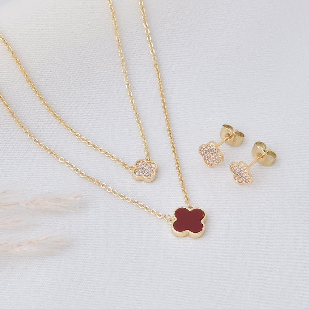 Red Clover Layered Jewelry Set – Gold Plated — original product photo 5