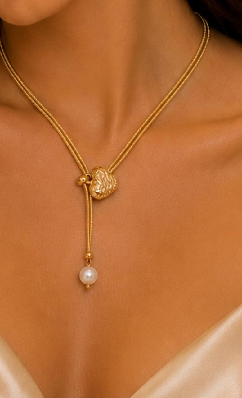 Textured Heart & Pearl Drop Jewelry Set – Gold Plated — original product photo 4