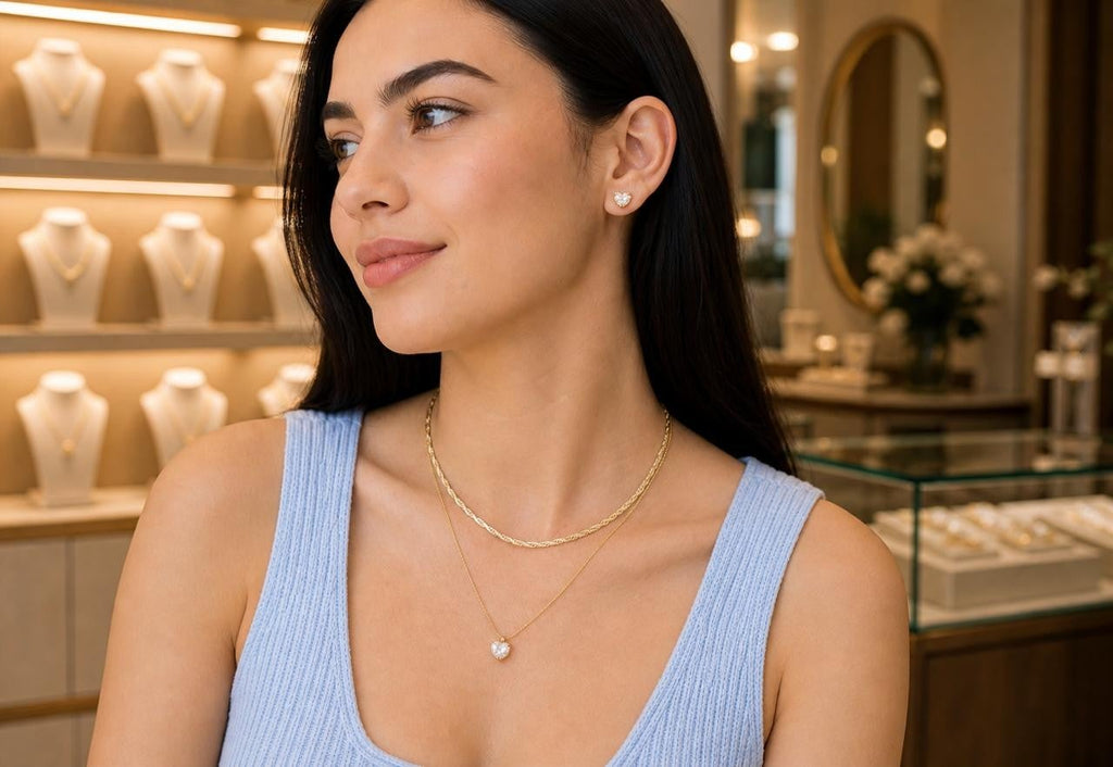 Layered Crystal Heart Necklace Set – Gold Plated — original product photo 1
