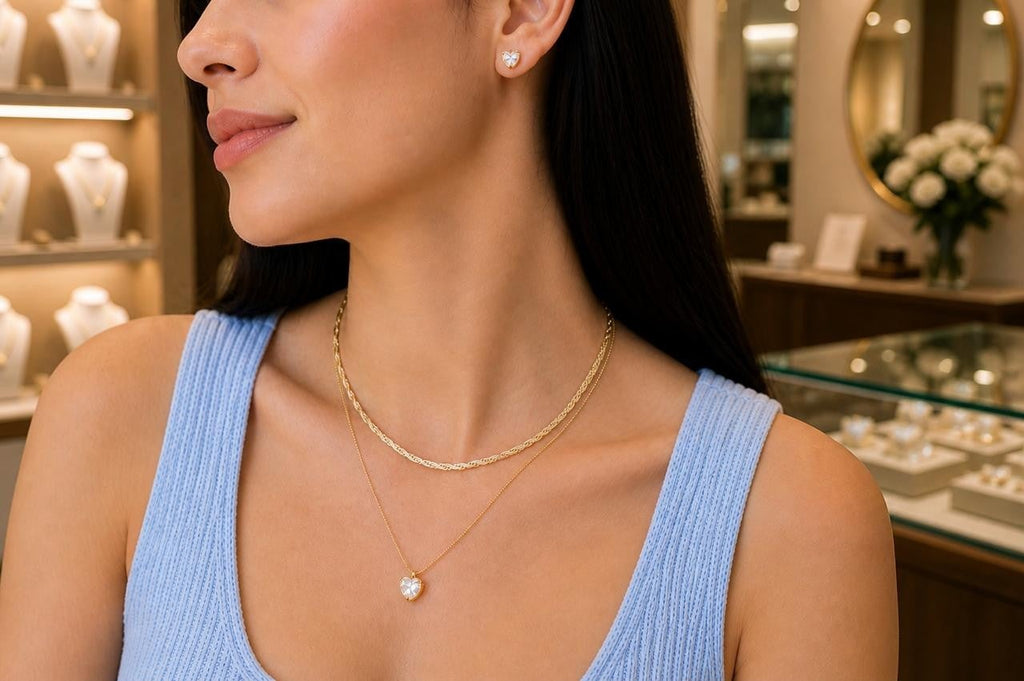 Layered Crystal Heart Necklace Set – Gold Plated — original product photo 2