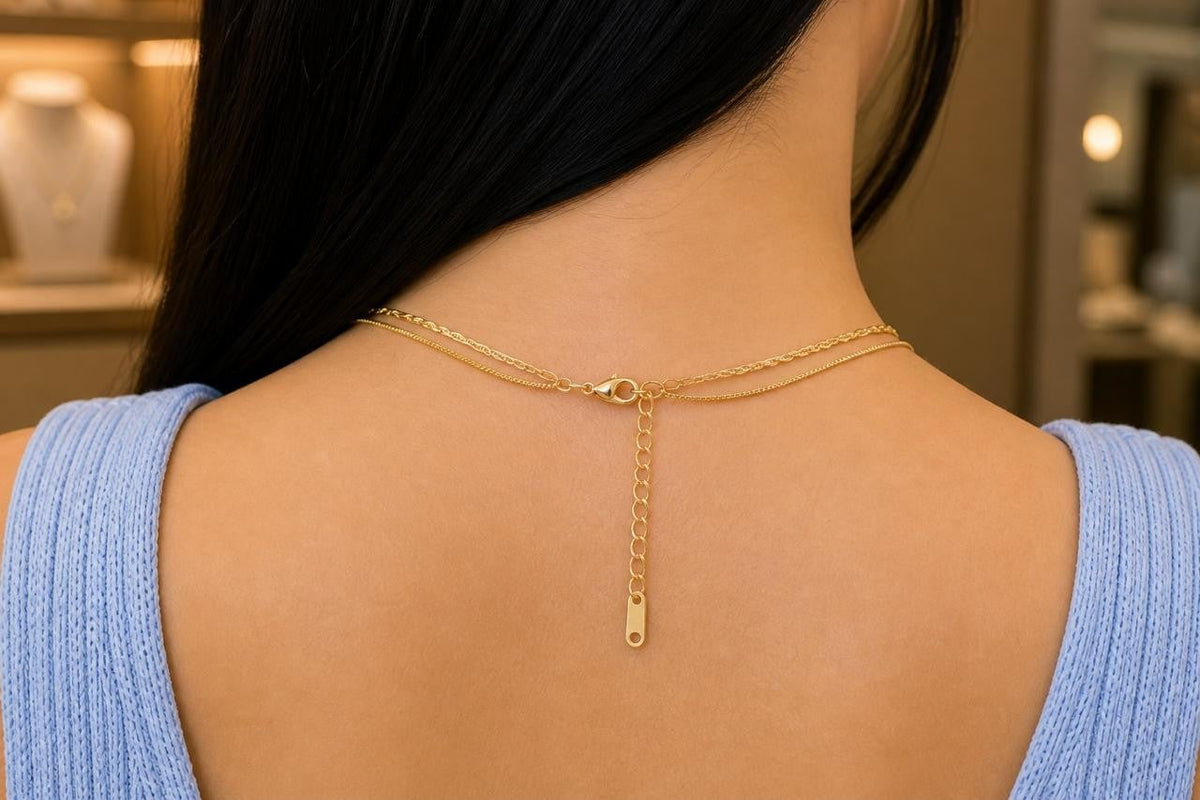 Layered Crystal Heart Necklace Set – Gold Plated — original product photo 4