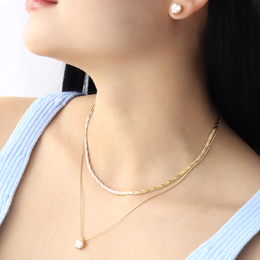 Layered Crystal Heart Necklace Set – Gold Plated — original product photo 6