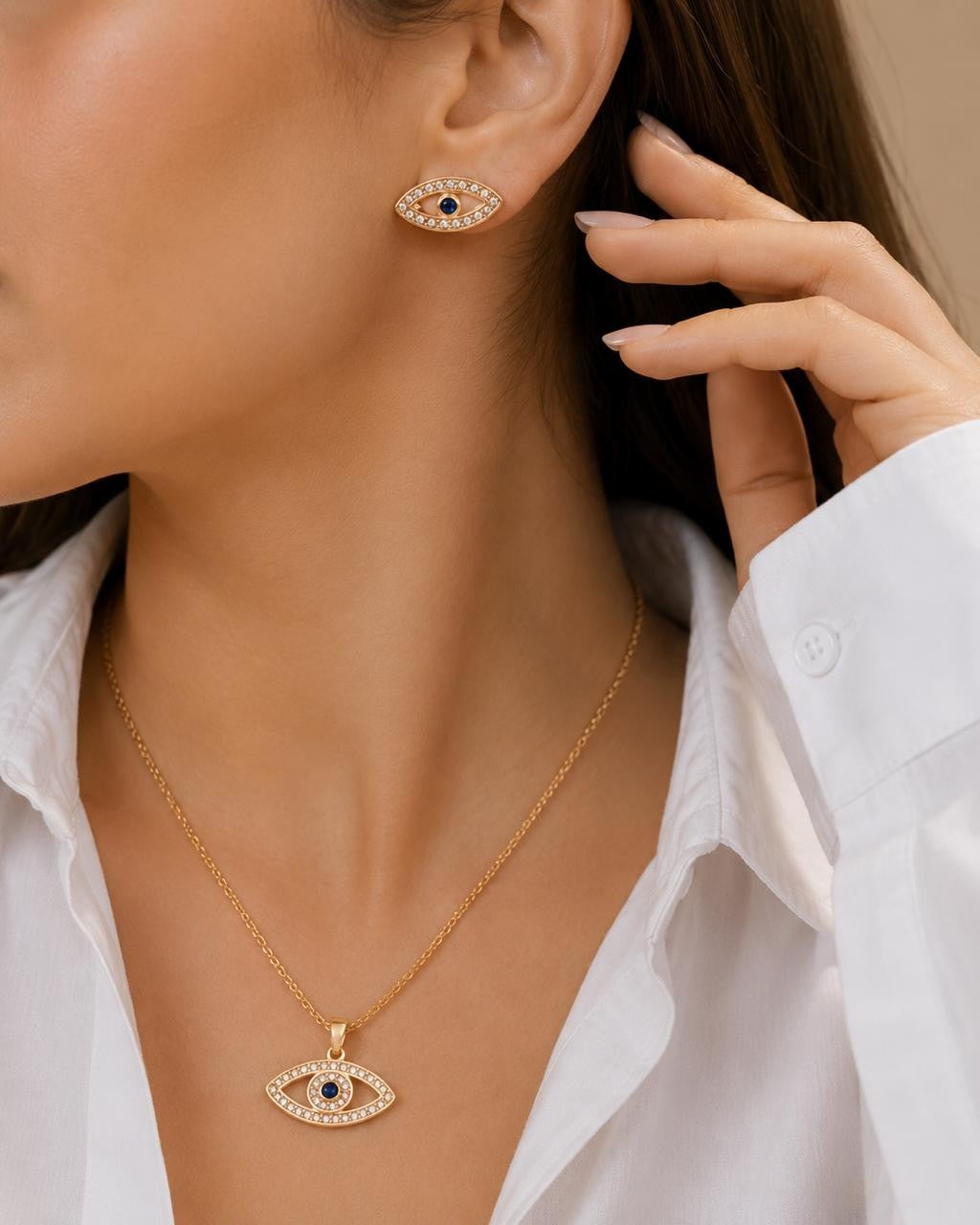 Blue Evil Eye Jewelry Set – Gold Plated — original product photo 2