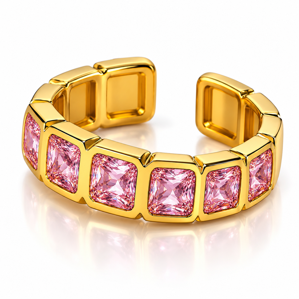 Alma Ring close-up of pink stones and gold setting