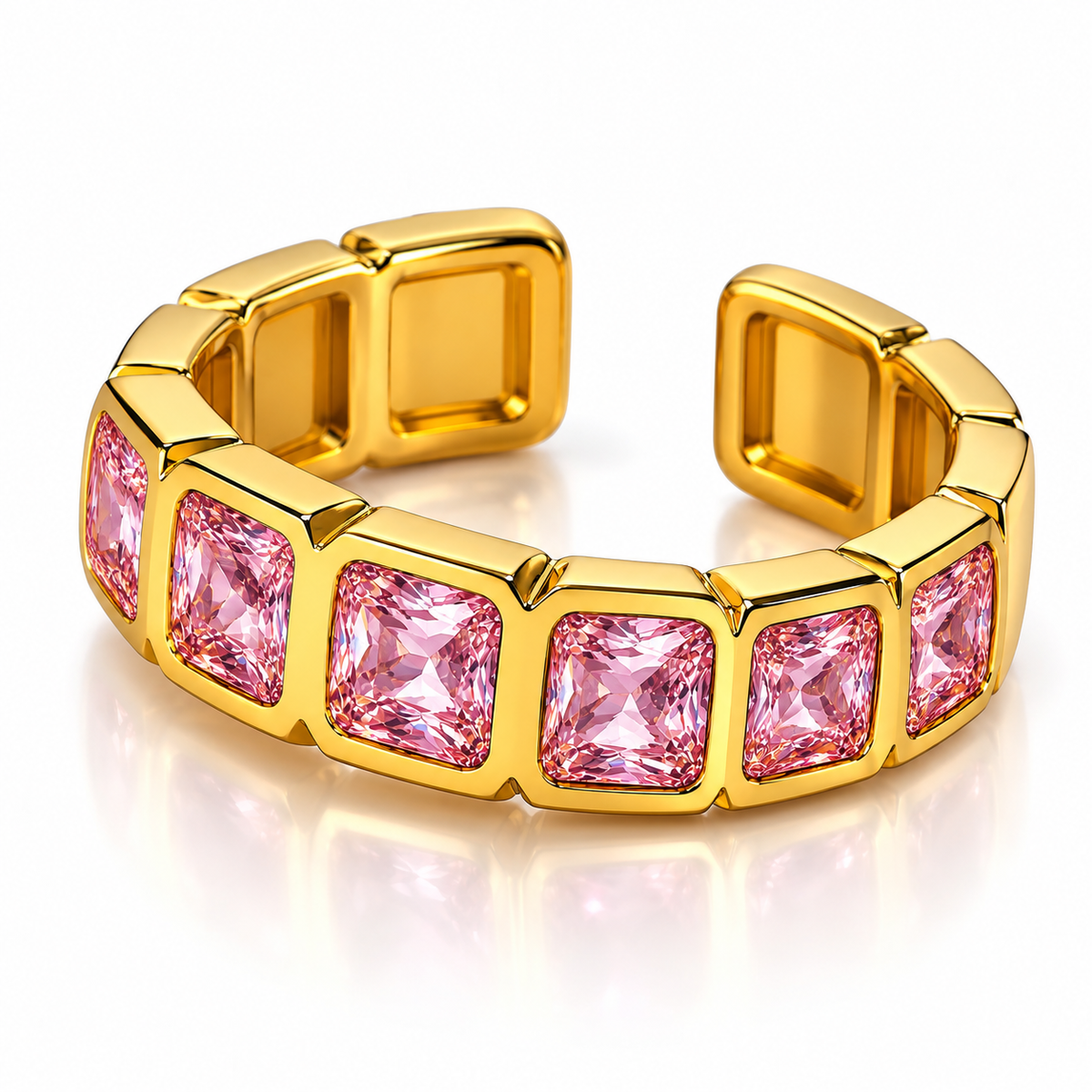 Alma Ring close-up of pink stones and gold setting