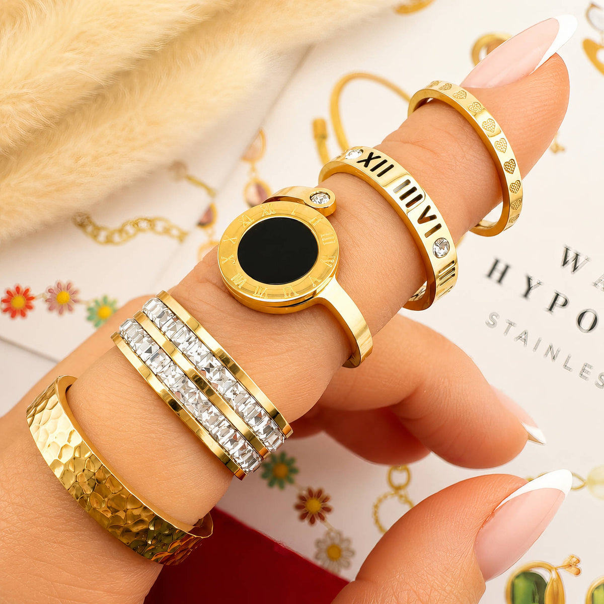 Amara Ring worn on hand, supplier styling photo