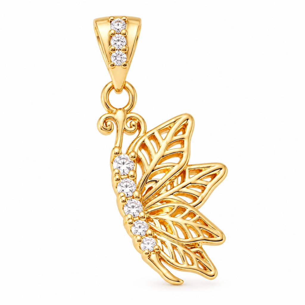 Angel Wing Charm - 18K Gold Filled, high-definition close-up on white