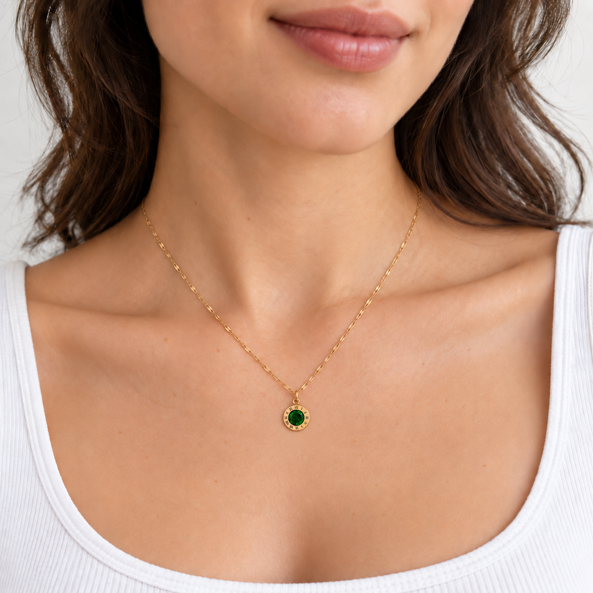 Aria Crystal Necklace — try-on with refined proportions