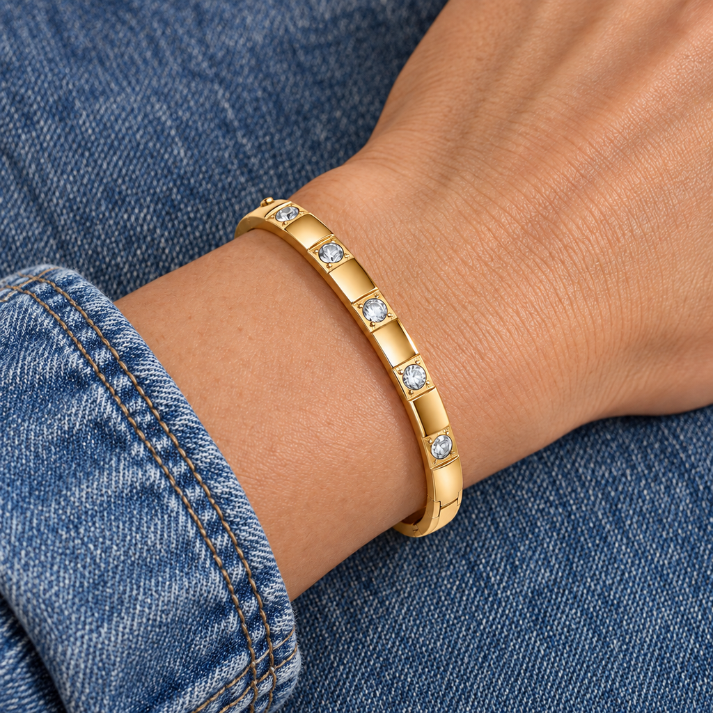 Aster Crystal Bracelet worn on wrist with modern everyday clothing