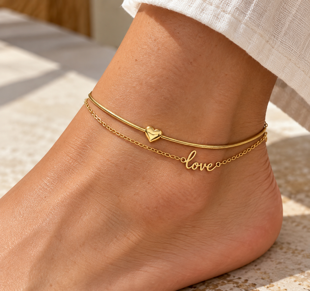 Aurelia Heart Anklet worn on ankle