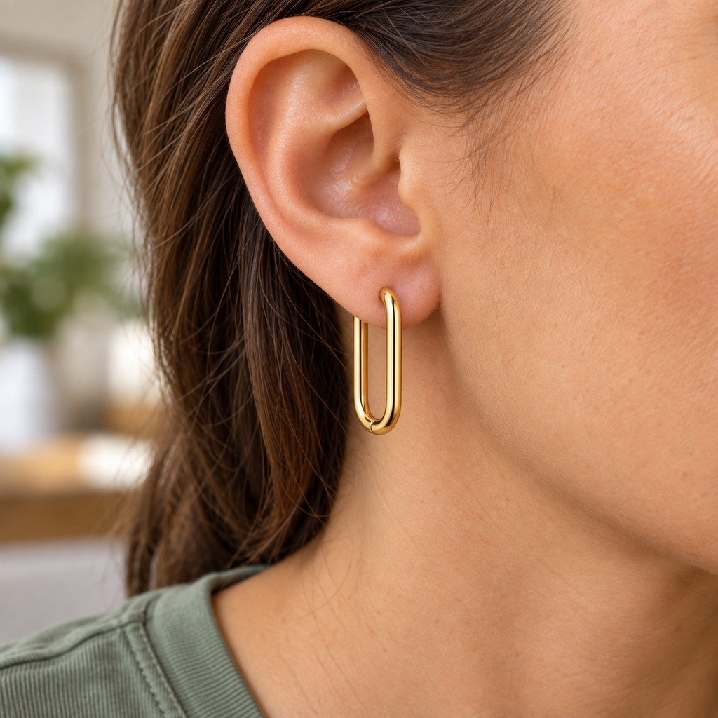 Aurelia Hoop Earrings worn through the earlobe