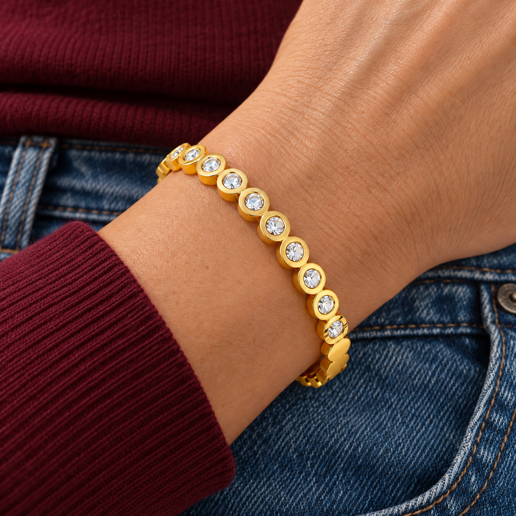 Aveline Bracelet worn with contemporary clothing