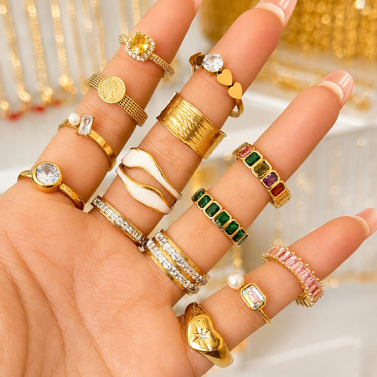 Ayla Crystal Ring worn on hand, supplier styling photo