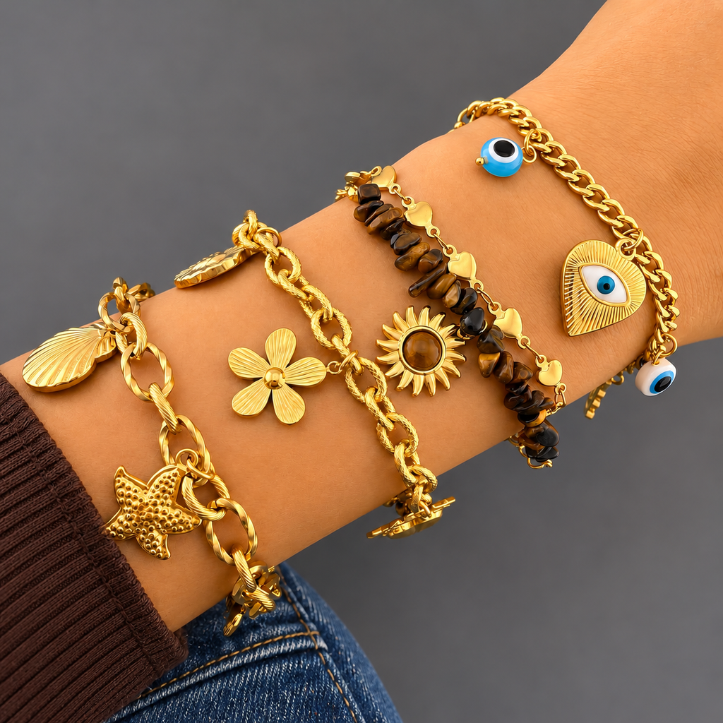 Ayla Evil Eye Bracelet worn with contemporary clothing