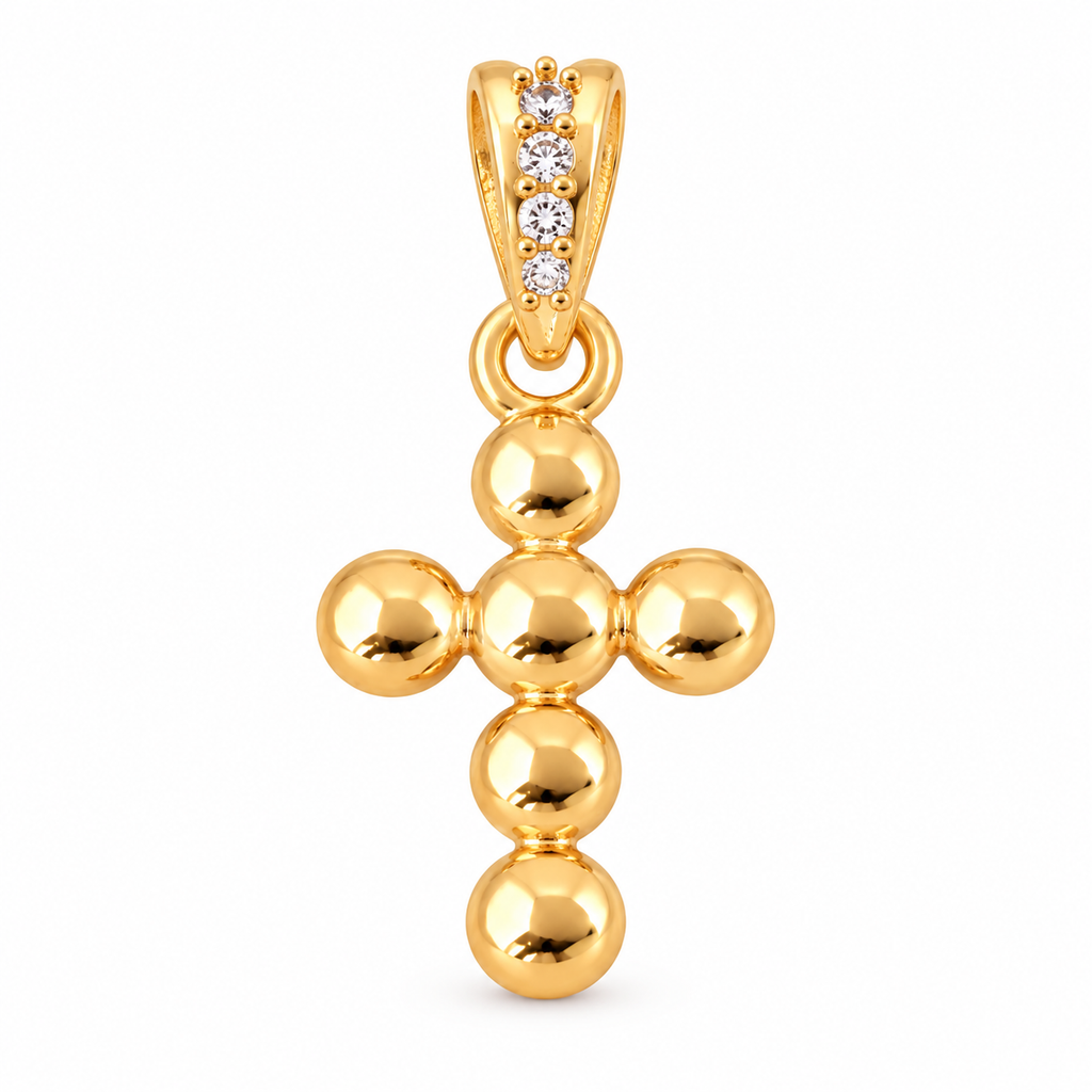 Beaded Cross Pendant - 18K Gold Filled, high-definition close-up on white