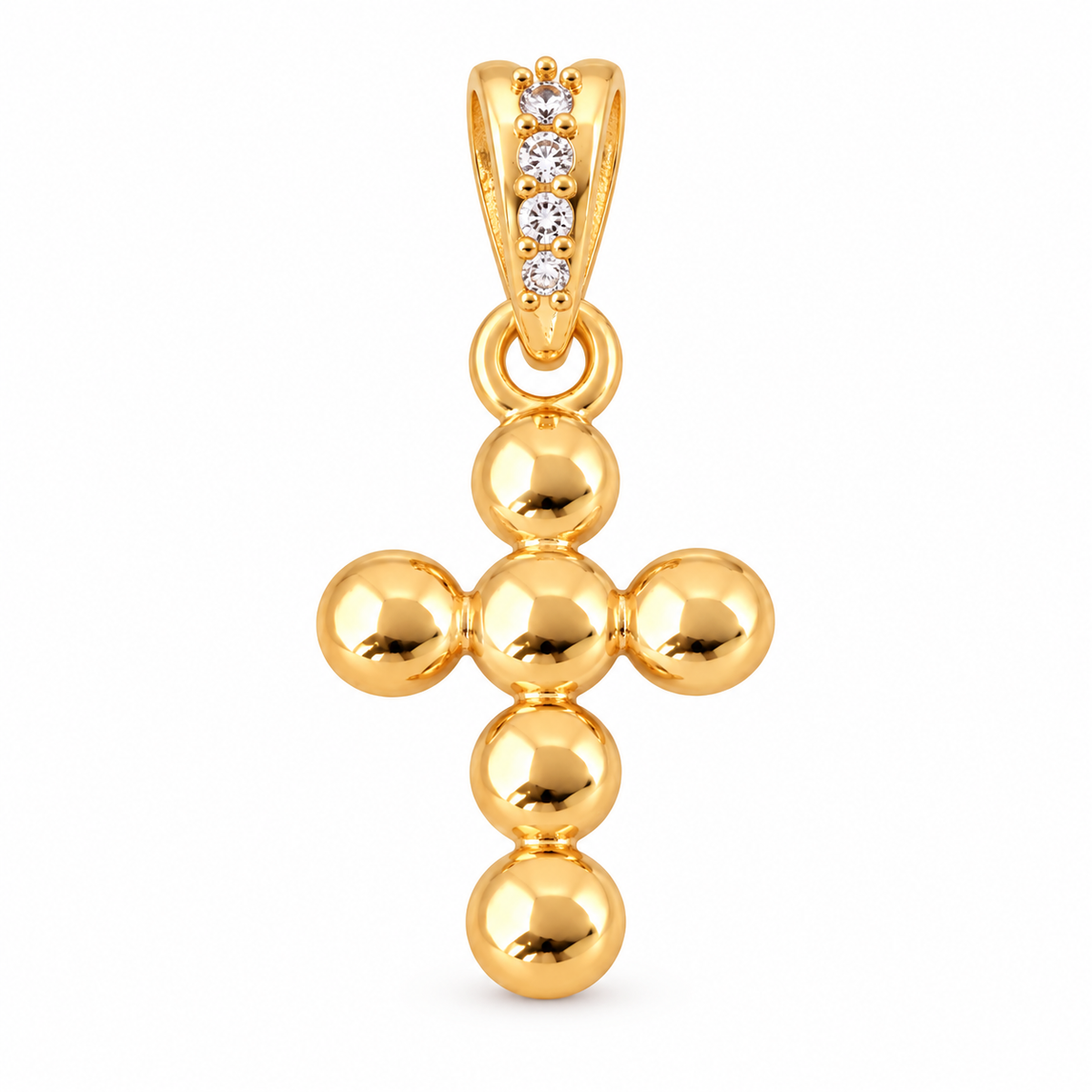 Beaded Cross Pendant - 18K Gold Filled, high-definition close-up on white
