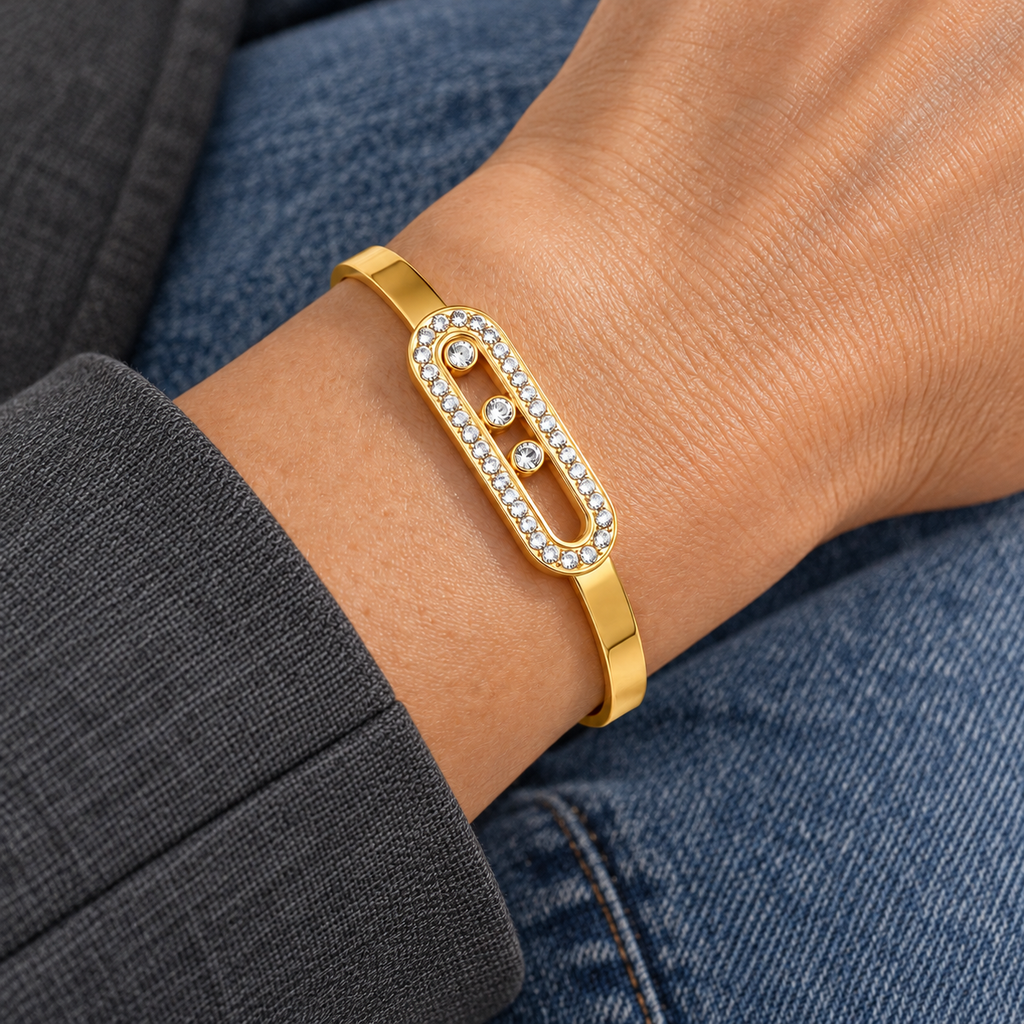 Bianca Crystal Bracelet worn on wrist with modern everyday clothing