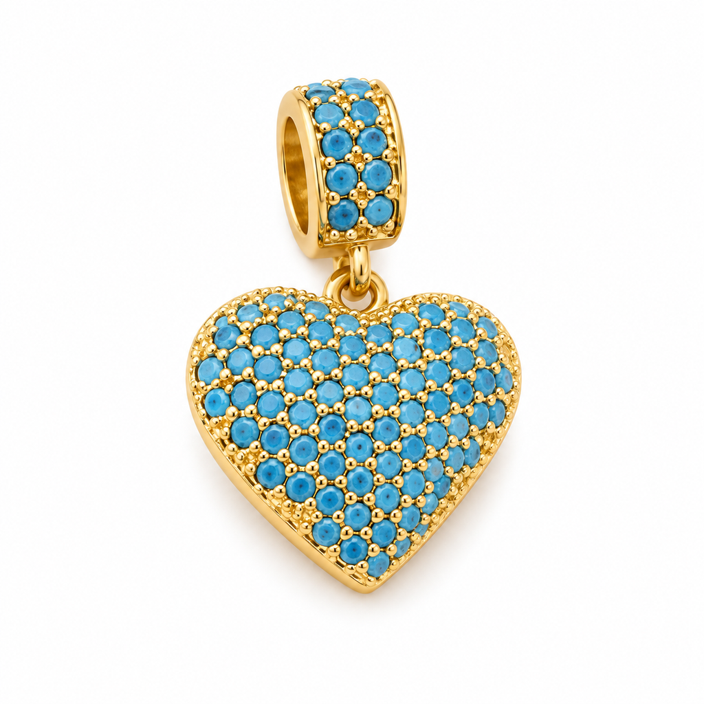 Blue Heart Charm Pendant - Gold Plated on white background