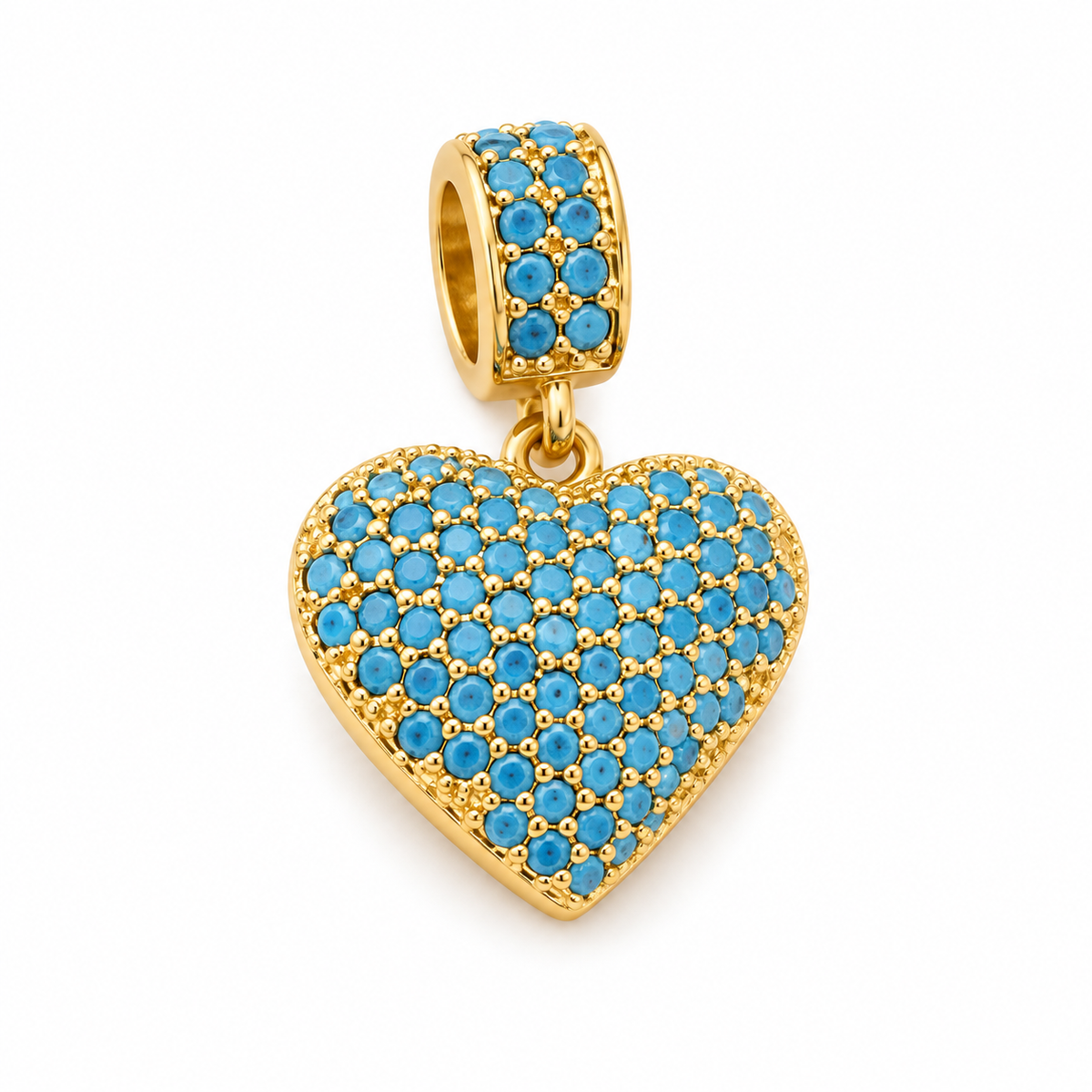 Blue Heart Charm Pendant - Gold Plated on white background