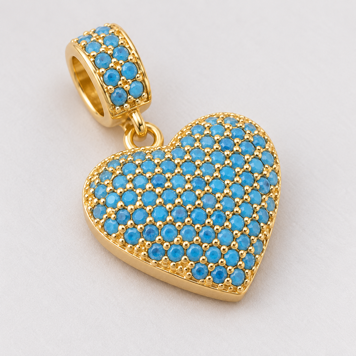 Blue Heart Charm Pendant - Gold Plated - close-up detail